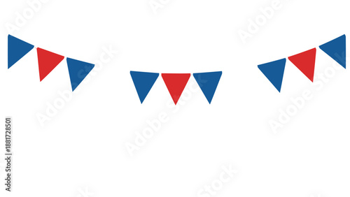 Red white and blue triangular pennant banner on a string for decoration