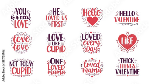 A collection of romantic calligraphy phrases and heart designs perfect for valentine s day decorations and gifting