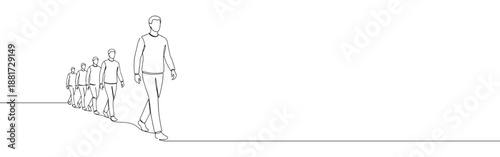 Continuous one line drawing of a leader pointing forward, guiding a team or group of followers