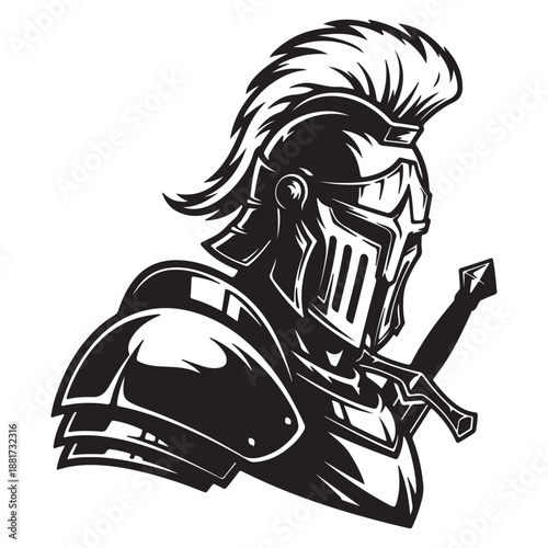 Medieval Knight Warrior Helmet Armor Silhouette Battle Illustration