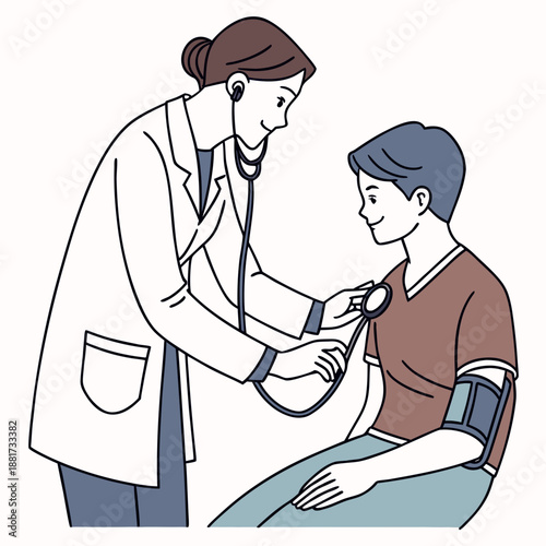 Medical Doctor Checking Patient Blood Pressure Vector Graphic