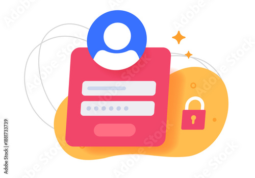 Login user password authentication modern vector graphic design, secure account signin, profile registration signup concept for web site, internet log in website technology image clip art