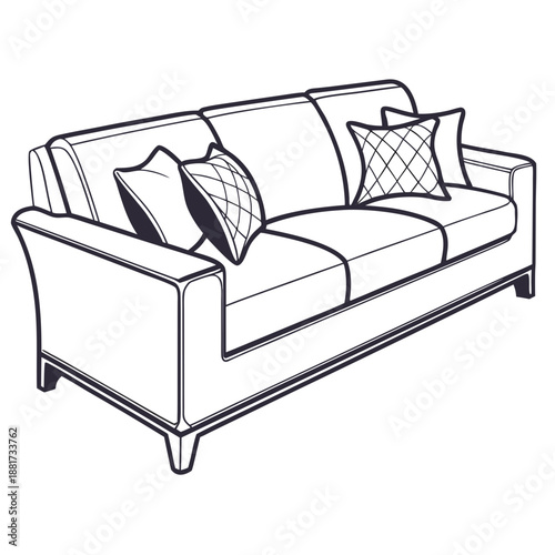 Modern Living Room Sofa with Cushions Vector
