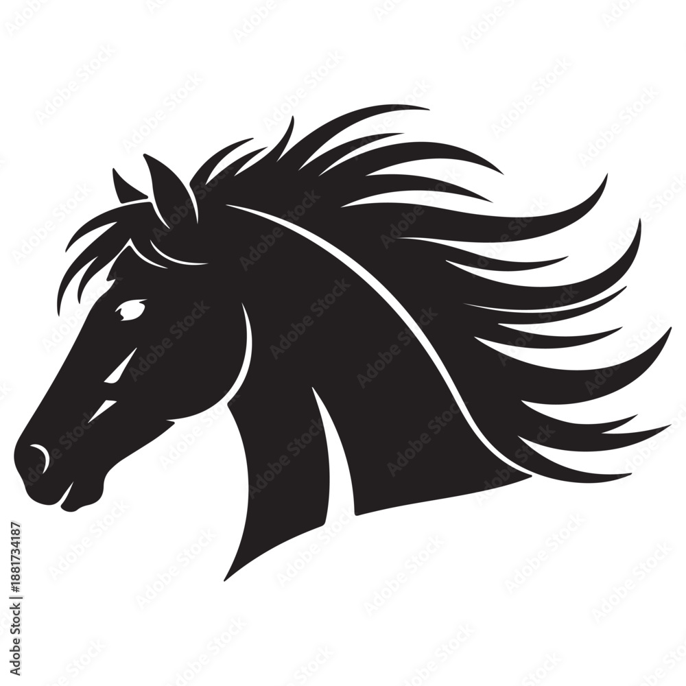 Obraz premium Running Horse Head Silhouette Symbol of Speed and Strength