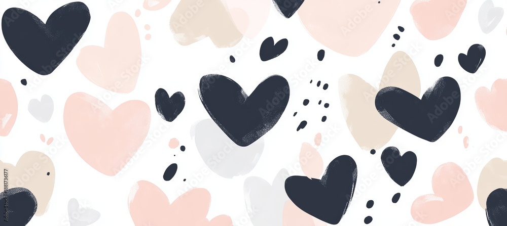 Fototapeta premium Romantic Seamless Valentine s Day Pattern Featuring Muted Hearts and Tender Soft Shapes for Design