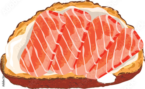 Bread with slices of meat or red fish. Bread with cheese and salmon