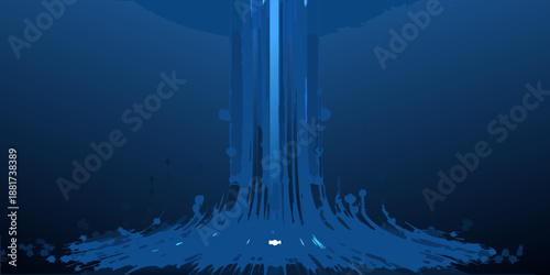 a blue liquid splashing down with a white light