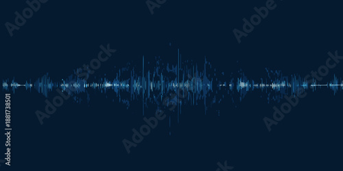 a blue sound wave on a dark background with a reflection