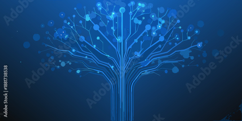 a blue tree with many branches and circles