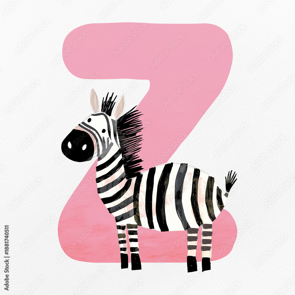 Fototapeta premium Pink letter Z with animal character illustration