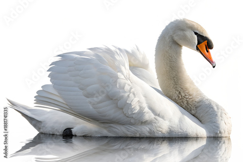 Graceful swan floating on water isolated on transparent background