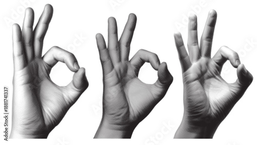 Three hands making the universal 'ok' gesture with a classic halftone texture Vector, illustration