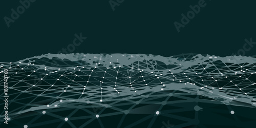 a digital landscape with a network of interconnected lines and dots