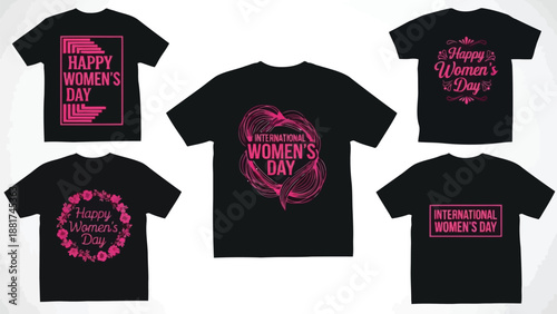 Presentation of various black and pink t shirts designed for international women s day celebrations and events