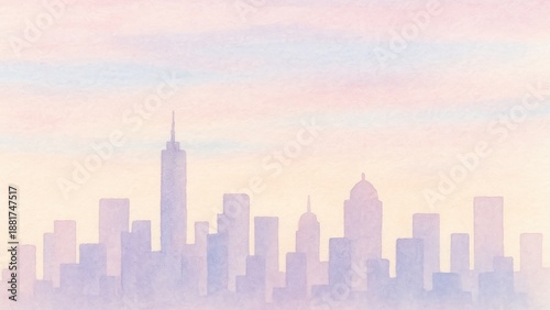 Pastel cityscape watercolor skyline desktop wallpaper
