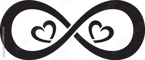 Infinity symbol with two hearts love concept design element