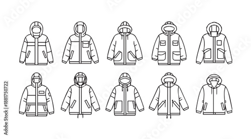 Collection of winter jackets with hoods