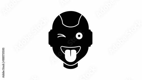 Playful cartoon face winks with tongue sticking out, conveying silliness and fun