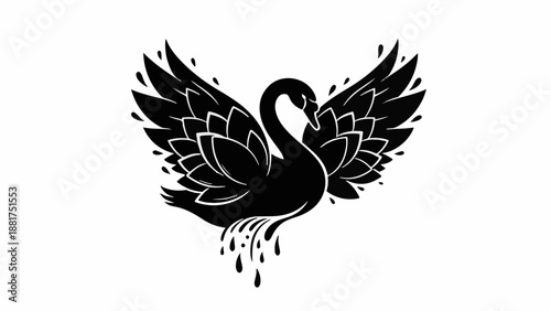 Elegant black swan with outstretched wings, symbolizing grace and transformation
