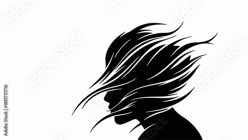 Silhouette of a person with windblown hair, evoking a sense of freedom and movement.