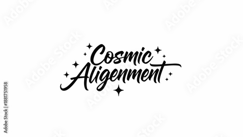 Whimsical script lettering announces cosmic alignment with starry accents