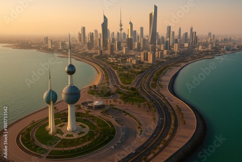 Kuwait City skyline at sunset
