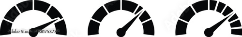 A set of three measuring gauge icons indicating different levels of performance, speed, or measurement on a white background