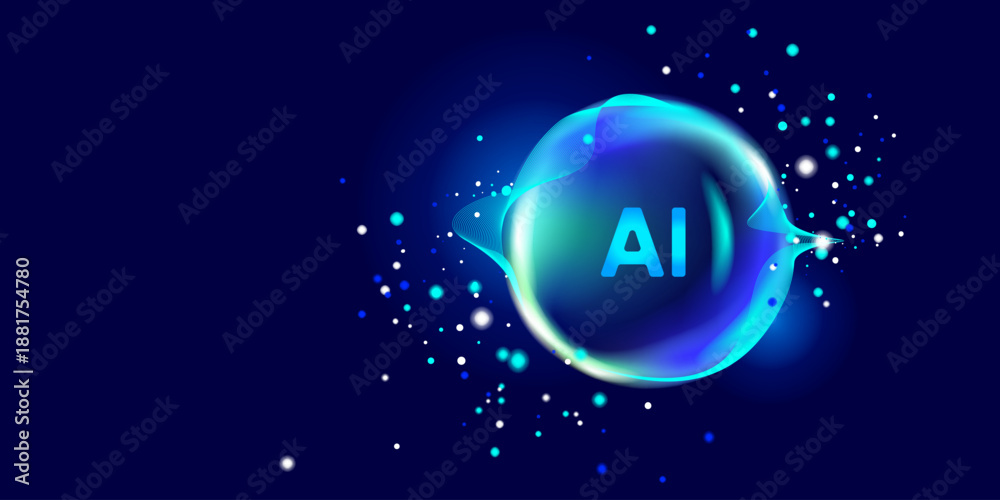 Fototapeta premium Illustration of abstract stream, AI brain concept. Artificial intelligence. Big data, technology, AI, data transfer, data flow, large language model, generative AI, LLM, NLP. NLG 