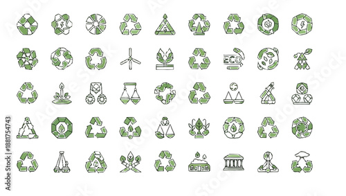 Set of green floral alphabet letters featuring eco nature leaf elements and flower patterns for an organic vector icon design collection