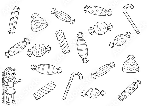 Find two candy puzzle graphic black white sketch illustration vector