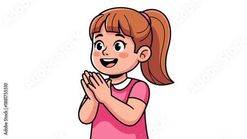 Happy Young Girl Clapping Hands Joyfully Expressing Delight.