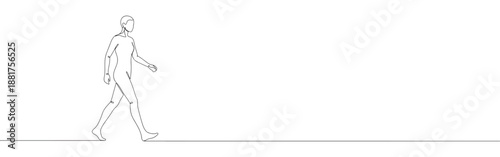 Continuous line drawing of a person walking, symbolizing movement, journey, and daily routine