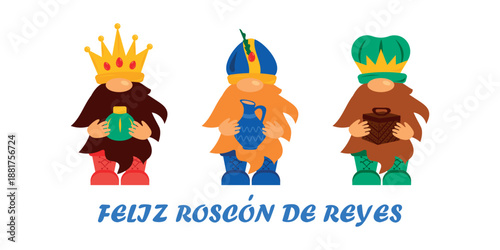 Cute vector set of Three Wise Men gnomes for Epiphany holiday