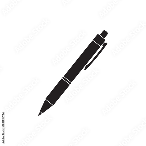 Plastic ballpoint pen silhouette icon vector illustration on white background