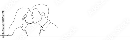 Continuous line drawing of a couple kissing, symbolizing intimacy, affection, and romantic love