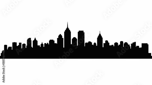 Modern city skyline silhouette against a white background, representing urban development and cityscape