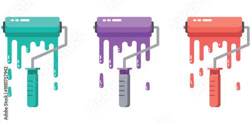 Colorful Paint Rollers with Dripping Paint Vector Illustration