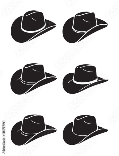 Black cowboy hats in different angles white background