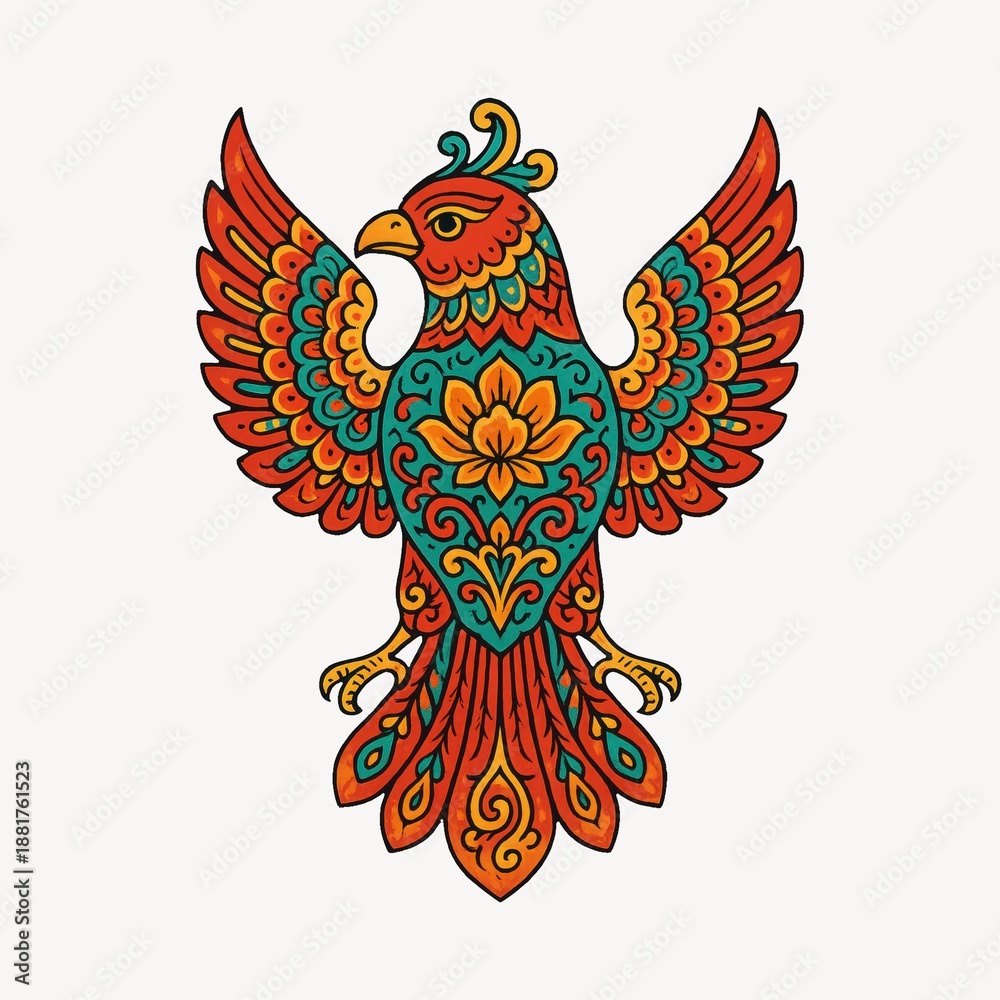 Fototapeta premium Colorful ornate bird illustration