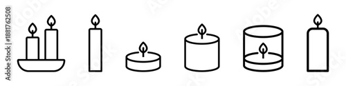 Candle Line Icons Set for Home and Wellness