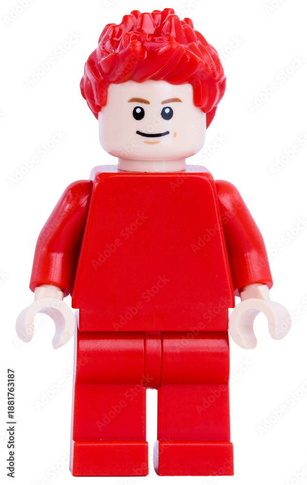 Fototapeta premium Dortmund - Deutschland 19. Januar 2026 - Lego Minifigure Mann in roter Kleidung