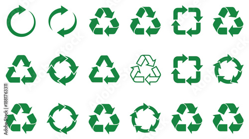 Green recycling symbols white arrows recycle