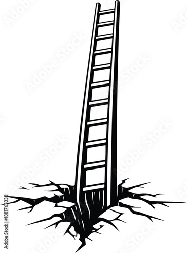 Ladder Out of Hole Vector Illustration – Escape, Opportunity and Success Concept
