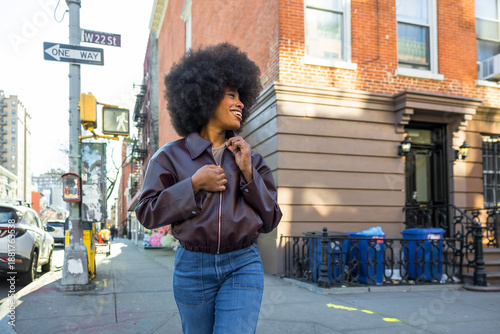 Photography Happy black woman exploring new york city street