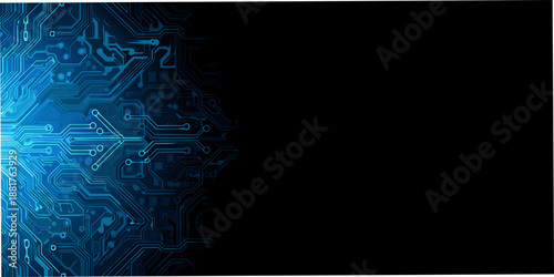 Canvas Print Abstract blue circuit board pattern against a dark black background
