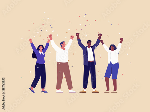 Celebrating success a diverse team of people raising their arms in joy