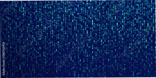 Abstract digital background of cascading green code on a dark blue screen