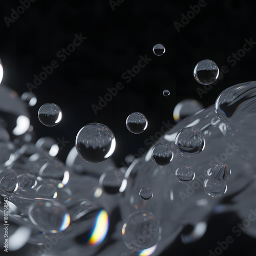 Wallpaper Mural Water Droplets Floating on Black Surface Macro Abstract Torontodigital.ca