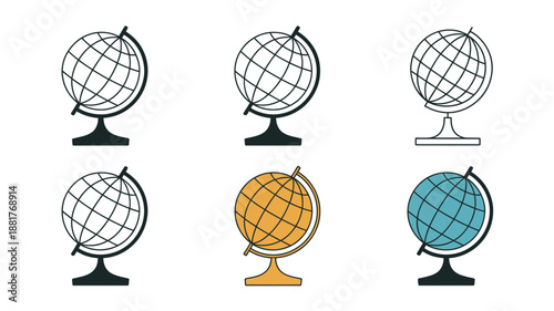 Stylized globe in various colors and line styles white earth geography