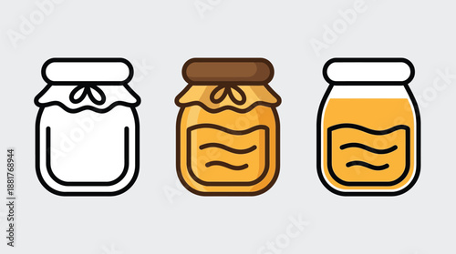 Stylized jars of honey outline filled with liquid food sweet